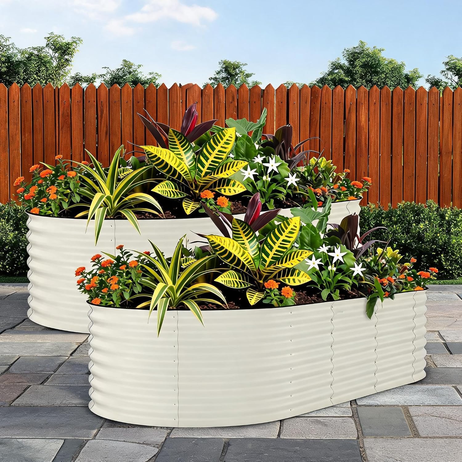 Raised Garden Bed - 2pcs 94.5inch Oval Galvanized Steel Planter