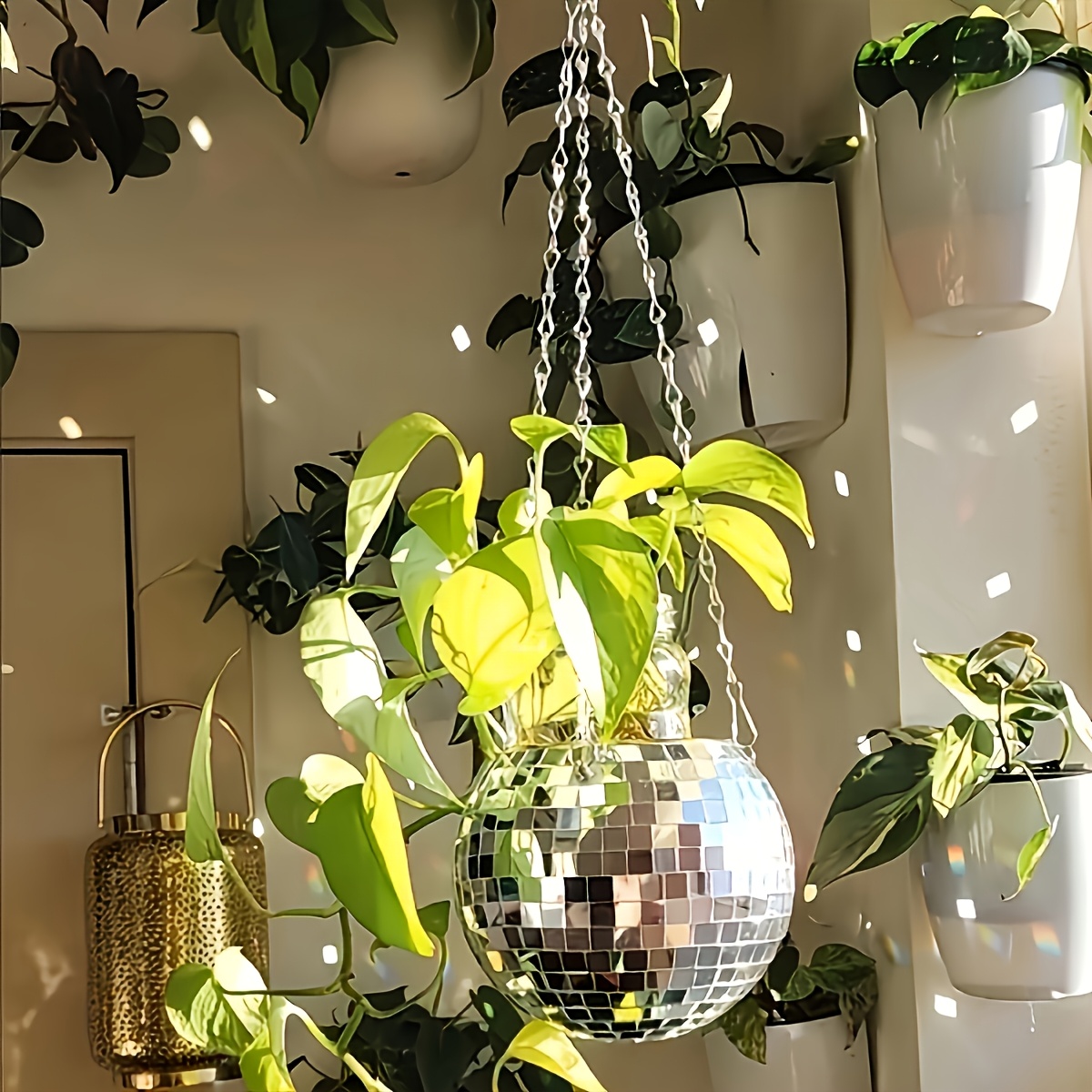 Indoor Herb Garden - Disco Mirror Ball Hanging Flower Planter